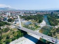 Aerial view of Millennium bridge over Moraca river in Podgorica Royalty Free Stock Photo