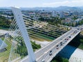 Aerial view of Millennium bridge over Moraca river in Podgorica Royalty Free Stock Photo