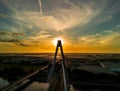 Aerial view of the Millennium Bridge at sunset Southport