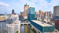 Aerial View of Milwaukee Cityscape with River and Skyscrapers Royalty Free Stock Photo