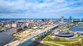 Aerial View of Milwaukee Cityscape with Stadium and Hoan Bridge Panorama