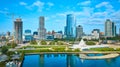 Aerial View of Milwaukee Skyline, Art Museum, and Construction Royalty Free Stock Photo