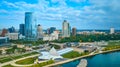 Aerial View of Milwaukee Skyline with Modern Pavilion and Lake Michigan Royalty Free Stock Photo