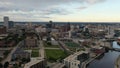 Aerial view of the  Milwaukee skyline from the north side of the city. Cloudy morning, summer Royalty Free Stock Photo