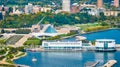 Aerial View of Milwaukee Waterfront with Modern Pavilion and Parks Royalty Free Stock Photo