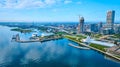 Aerial View of Milwaukee Waterfront and Skyline with Iconic Pavilion Royalty Free Stock Photo