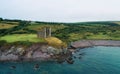 Aerial view of the Minard Castle situated on the Dingle Peninsula in Ireland Royalty Free Stock Photo