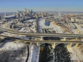 Aerial view of the Minneapolis Skyline during winter