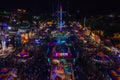 Aerial view of the Minnesota State Fair Midway at night