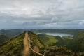 Aerial view of Miradouro da Boca do Inferno in Azores, Portugal Royalty Free Stock Photo
