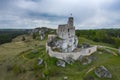 Aerial view of Mirow Castle, Eagles Nests trail. Medieval fortress in the Jura region near Czestochowa. Silesian Voivodeship.