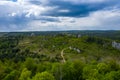 Aerial view of Mirow Castle, Eagles Nests trail. Medieval fortress in the Jura region near Czestochowa. Silesian Voivodeship.