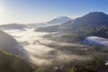 Aerial view of misty Pinggan village