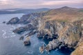 Aerial view with Mizen Head Lighthouse with spectaculars cliffs in West Cork Ireland Royalty Free Stock Photo