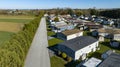 Aerial View of a Mobile, Modulator, Prefab Home Park, in the Middle of Rural America, on a Sunny Spring Day