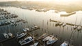 Aerial view of modern big luxury yachts in the sea port in Spain