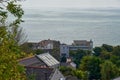 Aerial view of modern buildings near the water in Ventnor, UK