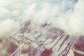 Aerial view of modern combined heat and power plant. Fuming chimney. Heavy industry from above. Power and fuel generation in Royalty Free Stock Photo