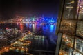 Aerial View of City Neon Lights and Skyscrapers at Night, Hong Kong