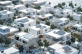 An aerial view of a modern housing development. each house with unique architectural style and solar panel arrays. By generative