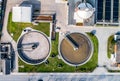 Aerial view of modern industrial sewage treatment plant beside the rhine river Royalty Free Stock Photo