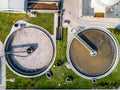 Aerial view of modern industrial sewage treatment plant beside the rhine river