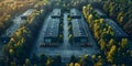 Aerial view of modern industrial warehouses in suburban area with logistic transportation cargo Royalty Free Stock Photo