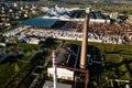 Aerial view of modern large industrial factory with smokestack, Royalty Free Stock Photo