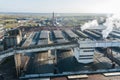 Aerial view of modern large industrial factory with smokestack, Royalty Free Stock Photo