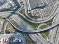 Aerial View Modern Multilevel Motorway Junction with Toll Highway, Road traffic an important infrastructure Royalty Free Stock Photo