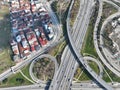 Aerial View Modern Multilevel Motorway Junction with Toll Highway, Road traffic an important infrastructure Royalty Free Stock Photo