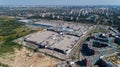 Aerial view modern shopping center Respublika in Kyiv, Ukraine. Drone cityscape Royalty Free Stock Photo