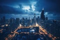 Aerial view of modern skyscrapers in the city at night, Chicago skyline aerial drone view from above, AI Generated Royalty Free Stock Photo