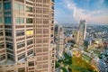 Aerial view of modern skyscrapers of Shinjuku on a spring night