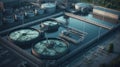 Aerial view of modern water cleaning facility. Generative Ai