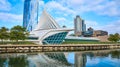 Aerial View of Modern Waterfront Pavilion, Milwaukee Skyscrapers Royalty Free Stock Photo