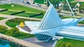 Aerial View of Modern Waterfront Pavilion with Sculpture, Milwaukee Royalty Free Stock Photo