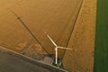 Aerial view on wind turbine. Alternative energy source Royalty Free Stock Photo