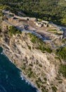 Aerial view of Mogren Fortress, Tvrdava Mogren, it is located in a promontory close to Budva. Montenegro Royalty Free Stock Photo