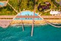 Aerial view of Molos Promenade park on coast of Limassol city centre in Cyprus. Royalty Free Stock Photo