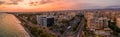 Aerial view of Molos Promenade park on coast of Limassol city centre,Cyprus.