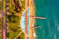 Aerial view of Molos Promenade park on coast of Limassol city centre in Cyprus. Royalty Free Stock Photo