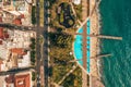 Aerial view of Molos Promenade park on coast of Limassol city centre in Cyprus. Royalty Free Stock Photo