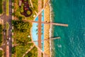 Aerial view of Molos Promenade park on coast of Limassol city centre in Cyprus. Royalty Free Stock Photo