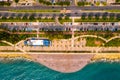 Aerial view of Molos Promenade park on coast of Limassol city centre in Cyprus. Royalty Free Stock Photo