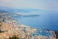 Aerial view of Monaco from La Turbie hill, view of the french Riviera Royalty Free Stock Photo