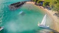 Aerial view of Mont Choisy coastline from drone, Mauritius Royalty Free Stock Photo