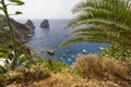 Aerial view from the Monte Solaro to the Tyrrhenian Sea with rocks Faraglioni, Capri Island, Italy Royalty Free Stock Photo