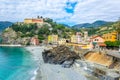 aerial view of monterosso al mare village which is part of the famous cinque terre region in Italy....IMAGE Royalty Free Stock Photo