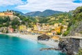 aerial view of monterosso al mare village which is part of the famous cinque terre region in Italy....IMAGE Royalty Free Stock Photo